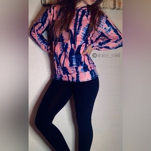 Blue and Pink Tie Dye Long Sleeve Drawstring Pullover Size Small